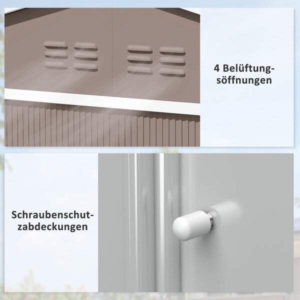 Outsunny Kůlna na Nářadí 4,9 m², Zahradní Kůlna s Pultovou Střechou, Posuvné Dveře, Základna, 277 x 195 x 192 cm, Kůlna z Pozinkované Oceli, Odolná pr