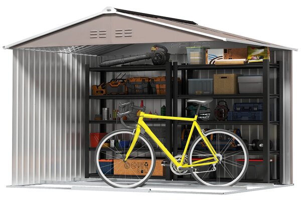 Outsunny Kůlna na Nářadí 4,9 m², Zahradní Kůlna s Pultovou Střechou, Posuvné Dveře, Základna, 277 x 195 x 192 cm, Kůlna z Pozinkované Oceli, Odolná pr