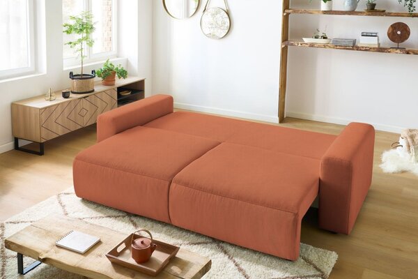 -25 % Dny MOMENTI– Bobochic Paris Terakotově oranžová manšestrová rozkládací pohovka Envy 245 cm