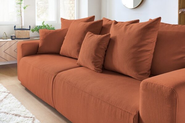 -25 % Dny MOMENTI– Bobochic Paris Terakotově oranžová manšestrová rozkládací pohovka Envy 245 cm