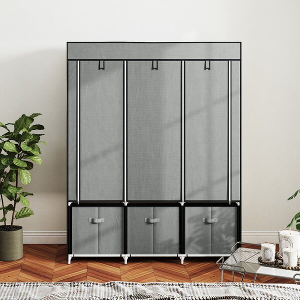 HOMCOM Textilní Skříň s Oblečovací Tyčí, Zásuvkami, Skládací Skříň se Zipem pro Ložnici a Šatnu, 125 x 43 x 162,5 cm, Světlá šedá | Aosom