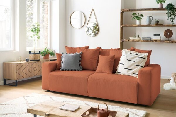 -25 % Dny MOMENTI– Bobochic Paris Terakotově oranžová manšestrová rozkládací pohovka Envy 245 cm