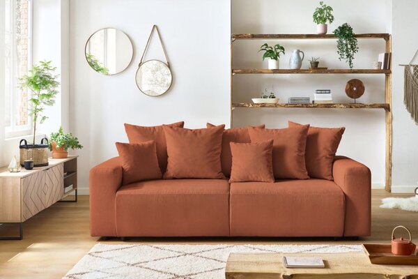 -25 % Dny MOMENTI– Bobochic Paris Terakotově oranžová manšestrová rozkládací pohovka Envy 245 cm