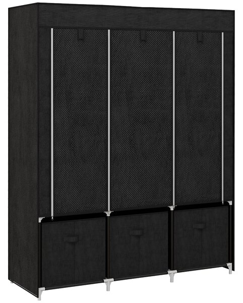HOMCOM Textilní Skříň s Oblečovým Rálem, Zásuvkami a Zipem, Skládací Skříň pro Ložnici a Šatnu, 125 x 43 x 162,5 cm, Černá | Aosom