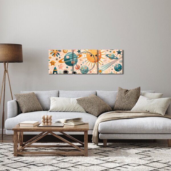 Obraz - Kousky z vesmíru (s hodinami) (90x30 cm)