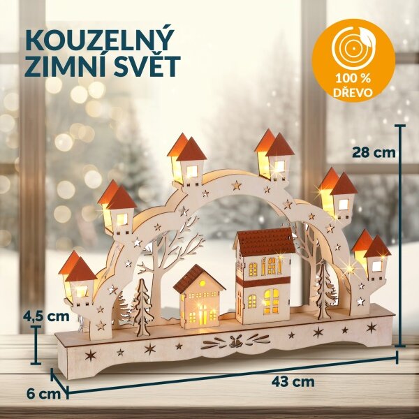 LED Vánoční oblouk - vesnička, světle hnědá