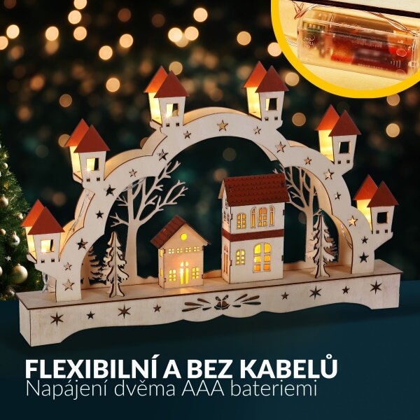 LED Vánoční oblouk - vesnička, světle hnědá