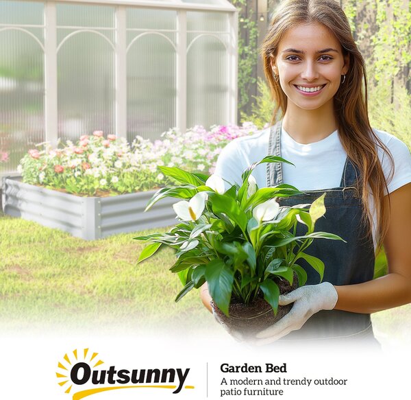 Zvýšený záhon Outsunny z oceli, odolný vůči povětrnostním vlivům, zahradní záhon s ochranným okrajem, bezrezidový květinový box 240 x 120 x 30 cm pro