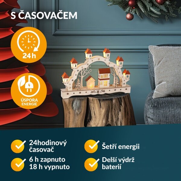 LED Vánoční oblouk - vesnička, světle hnědá