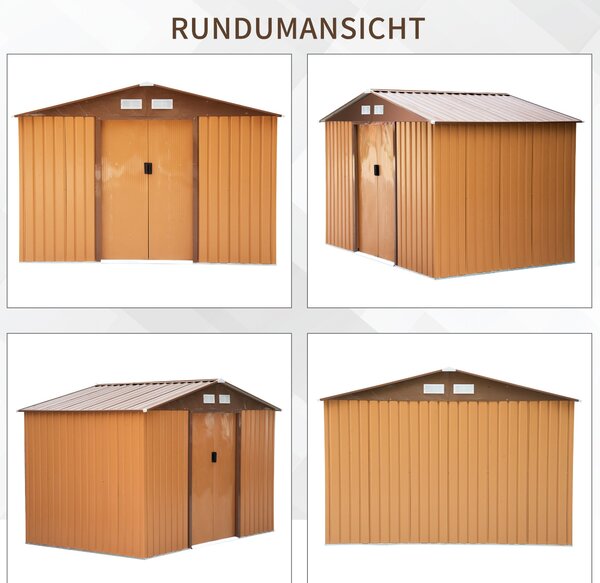 Outsunny zahradní království 4,9 m², zahradní domek s sedlovou střechou, posuvnými dveřmi a základem, 277 x 195 x 192 cm, zahradní nářaďovna vyrobená