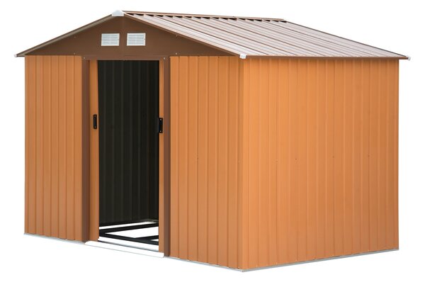 Outsunny zahradní království 4,9 m², zahradní domek s sedlovou střechou, posuvnými dveřmi a základem, 277 x 195 x 192 cm, zahradní nářaďovna vyrobená