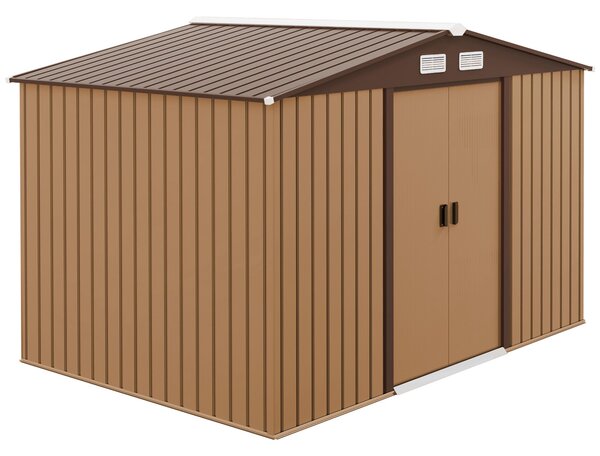 Outsunny zahradní království 4,9 m², zahradní domek s sedlovou střechou, posuvnými dveřmi a základem, 277 x 195 x 192 cm, zahradní nářaďovna vyrobená