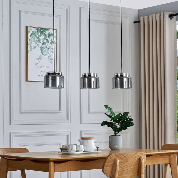 Lucande Závěsné svítidlo Diano, kouřově šedé, třílampový zdroj, Hliník / šedá / zinek, Obývací pokoj / jídelna, Sklo, Design