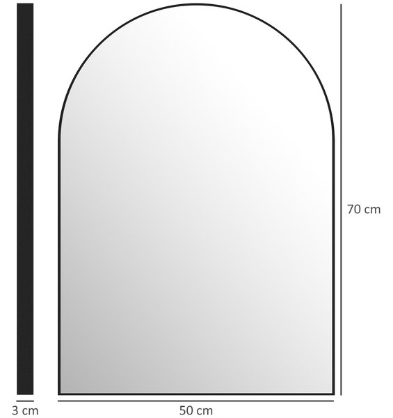 HOMCOM Koupelnové Zrcadlo 50 x 70 cm se Zabezpečovací Fólií, Koupelnové Zrcadlo s Hliníkovým Rámem, Nástěnné Zrcadlo do Koupelny a Ložnice, Černé | Ao