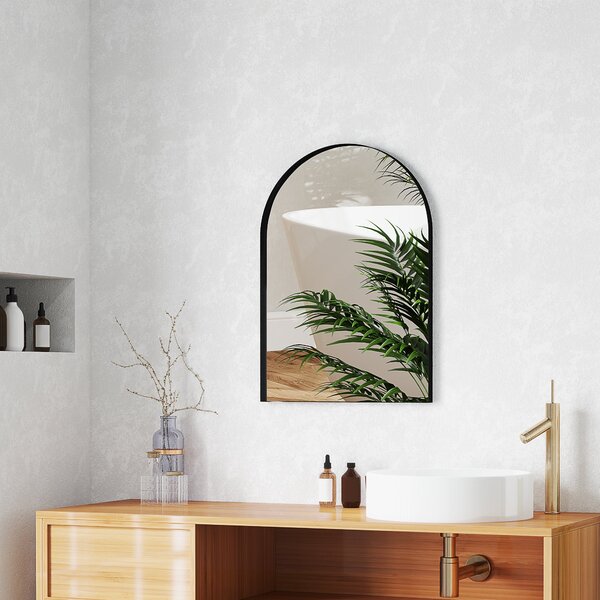 HOMCOM Koupelnové Zrcadlo 50 x 70 cm se Zabezpečovací Fólií, Koupelnové Zrcadlo s Hliníkovým Rámem, Nástěnné Zrcadlo do Koupelny a Ložnice, Černé | Ao