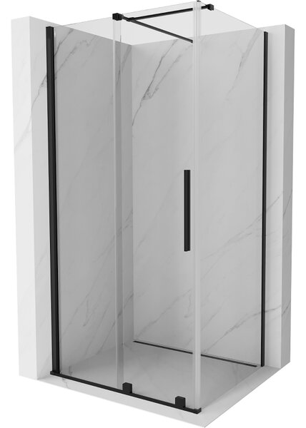 Mexen Velar, sprchový kout s posuvnými dveřmi 90(dveře) x 100(stěna) cm, 8mm čiré sklo, černá matná, 871-090-100-01-70