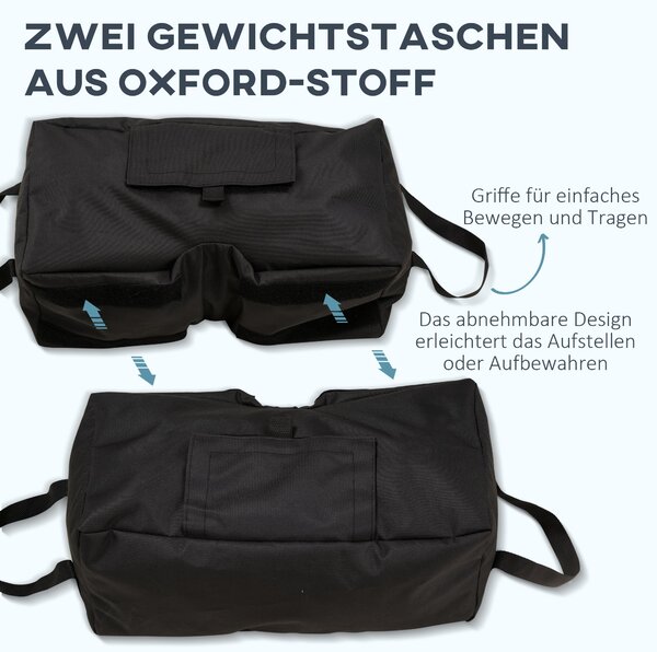 Stojan na slunečník Outsunny - Pískové vaky s lopatkou - 2 x vaky plnitelné 50 kg - Polyester + Plast - Černý - 50 x 25 x 18 cm | Aosom