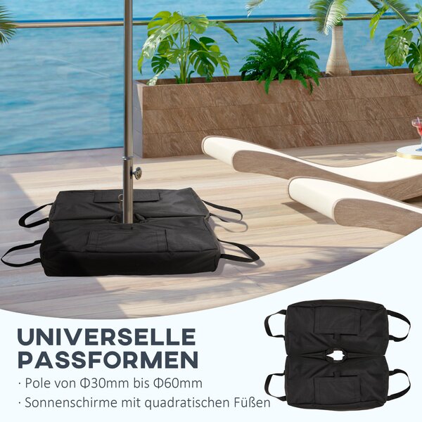 Stojan na slunečník Outsunny - Pískové vaky s lopatkou - 2 x vaky plnitelné 50 kg - Polyester + Plast - Černý - 50 x 25 x 18 cm | Aosom
