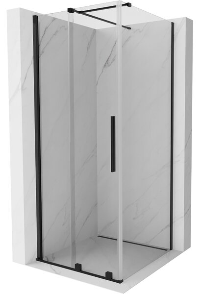 Mexen Velar, sprchový kout s posuvnými dveřmi 90(dveře) x 90(stěna) cm, 8mm čiré sklo, černá matná, 871-090-090-01-70