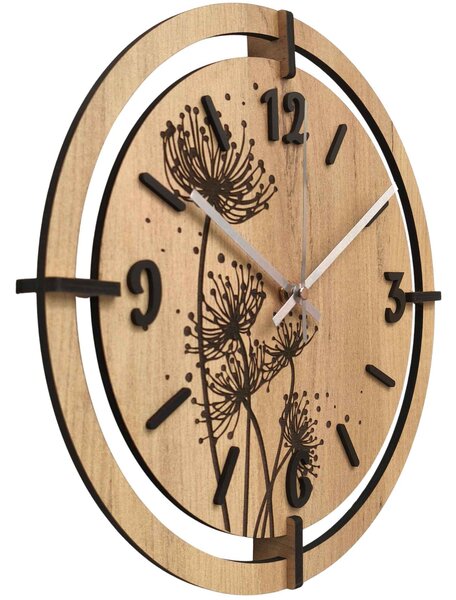 Nástěnné hodiny s motivem pampelišek | LOTI: HDF - Javor 30 cm 4811-115544 HDF0706-ruky-silver