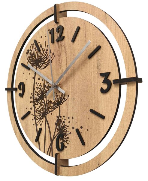 Nástěnné hodiny s motivem pampelišek | LOTI: HDF - Javor 30 cm 4811-115544 HDF0706-ruky-silver