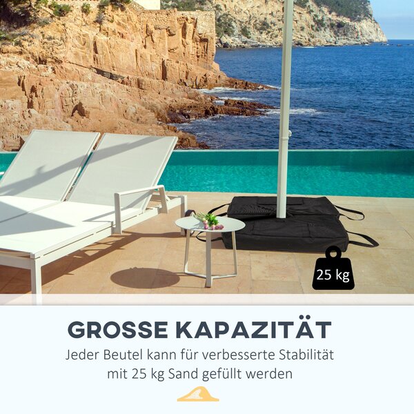 Stojan na slunečník Outsunny - Pískové vaky s lopatkou - 2 x vaky plnitelné 50 kg - Polyester + Plast - Černý - 50 x 25 x 18 cm | Aosom