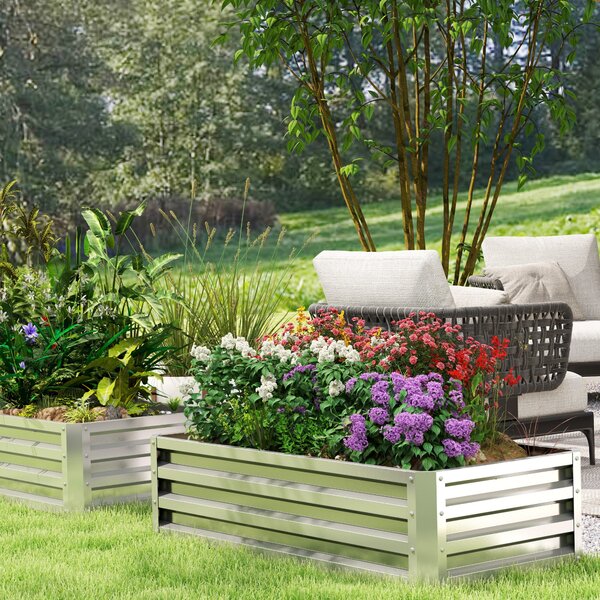 Outsunny Vyvýšený Záhon z Oceli, Studený Rám pro Růst S Otevřeným Dnem, Zahradní Box pro Rostliny 120x60x30,5 cm | Aosom