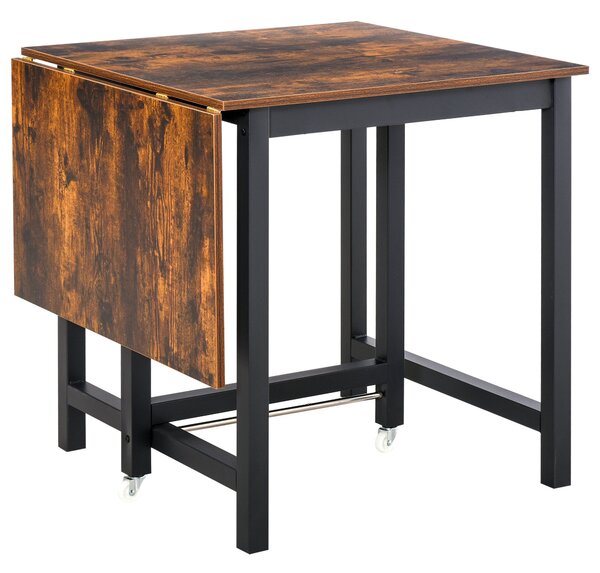 HOMCOM Rozkládací Skládací Jídelní Stůl Obdélníkový pro 4-6 Osob s Kolečky, Jídelní Stůl z Kovového Materiálu 118 x 70 x 76,5 cm Hnědý | Aosom