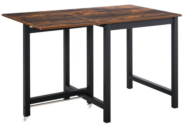 HOMCOM Rozkládací Skládací Jídelní Stůl Obdélníkový pro 4-6 Osob s Kolečky, Jídelní Stůl z Kovového Materiálu 118 x 70 x 76,5 cm Hnědý | Aosom