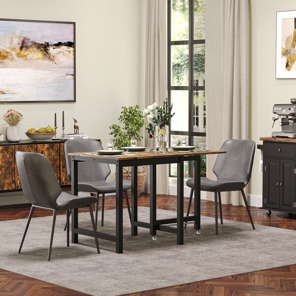HOMCOM Rozkládací Skládací Jídelní Stůl Obdélníkový pro 4-6 Osob s Kolečky, Jídelní Stůl z Kovového Materiálu 118 x 70 x 76,5 cm Hnědý | Aosom