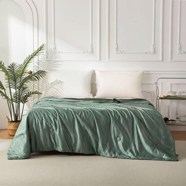 Oboustranná prošívaná deka na postel z mikrovlákna | Zelený listový vzor | Hodinová deka s hedvábným dotykiem 150x200 / 220x240 cm Velikost: 150×200 cm