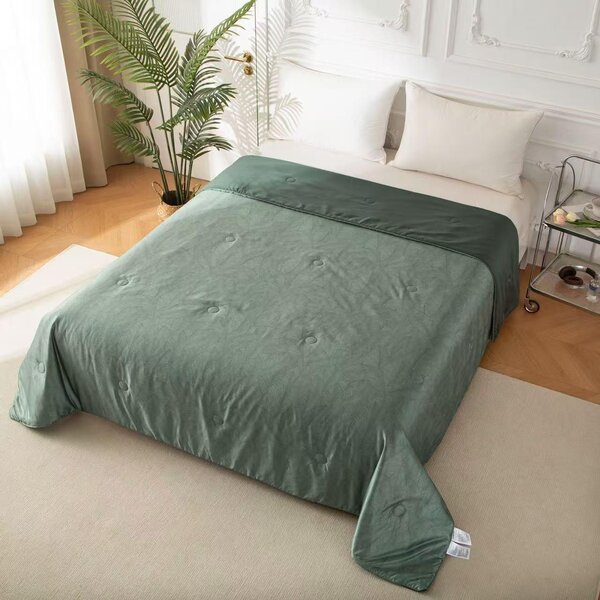 Oboustranná prošívaná deka na postel z mikrovlákna | Zelený listový vzor | Hodinová deka s hedvábným dotykiem 150x200 / 220x240 cm Velikost: 150×200 cm