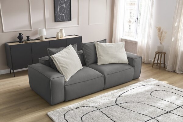 -25 % Dny MOMENTI– Bobochic Paris Tmavě šedá koženková trojmístná pohovka Boheme 260 cm