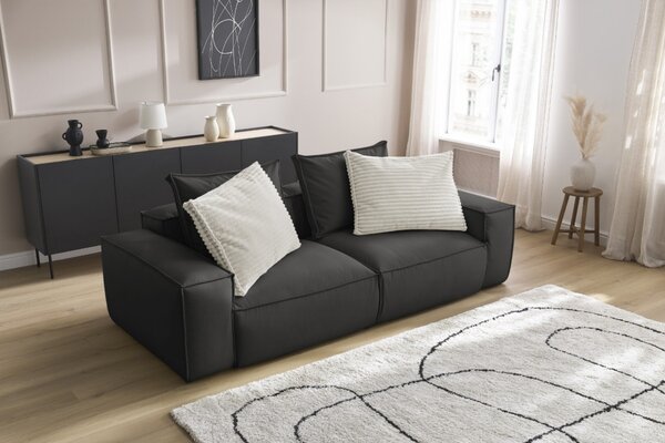 -25 % Dny MOMENTI– Bobochic Paris Černá koženková trojmístná pohovka Boheme 260 cm