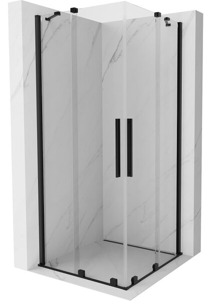 Mexen Velar Duo, sprchový kout s posuvnými dveřmi 80(dveře) x 80(dveře) cm, 8mm čiré sklo, černá matná, 871-080-080-02-70