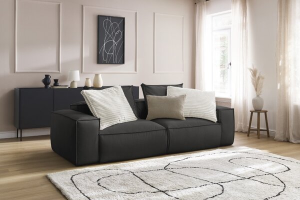-25 % Dny MOMENTI– Bobochic Paris Černá koženková trojmístná pohovka Boheme 260 cm