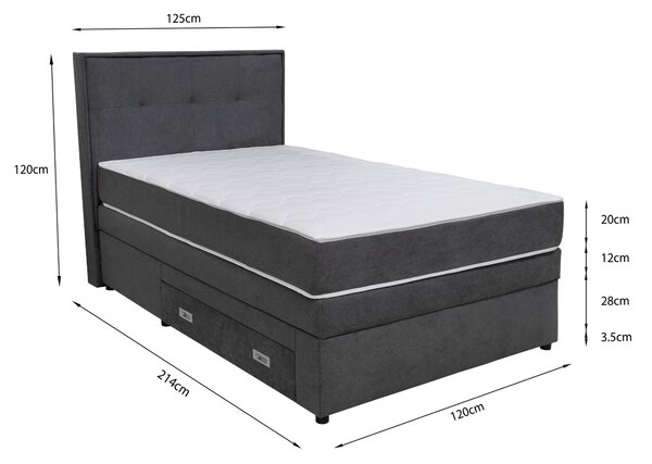 POSTEL BOXSPRING, 120/200 cm, tmavě šedá Hom`in - Jednolůžkové postele