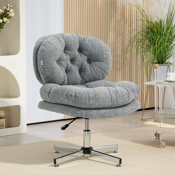 HOMCOM Kancelářská židle bez opěrek, Stolek židle s širokým sedadlem, Ergonomicky nastavitelná otočná židle s látkovým vzhledem, Designové křeslo pro