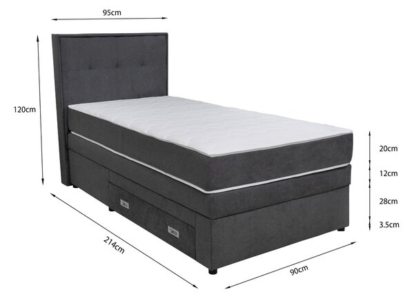 POSTEL BOXSPRING, 90/200 cm, tmavě šedá Hom`in - Jednolůžkové postele