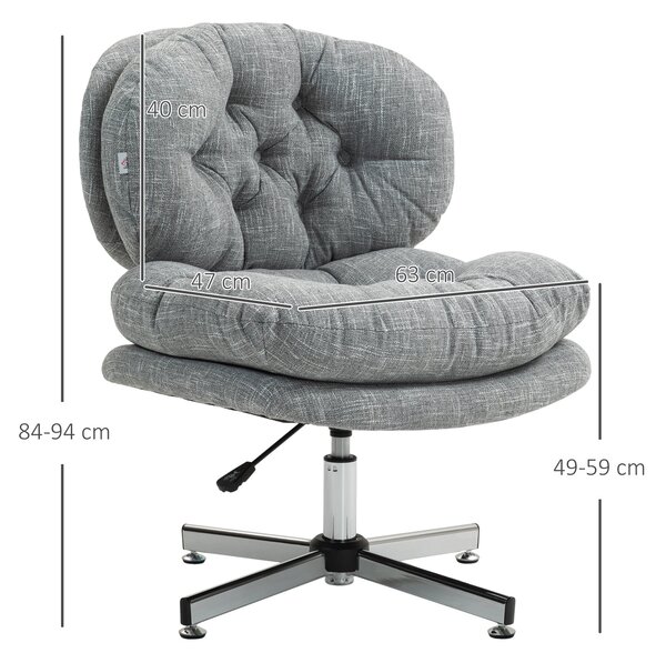HOMCOM Kancelářská židle bez opěrek, Stolek židle s širokým sedadlem, Ergonomicky nastavitelná otočná židle s látkovým vzhledem, Designové křeslo pro