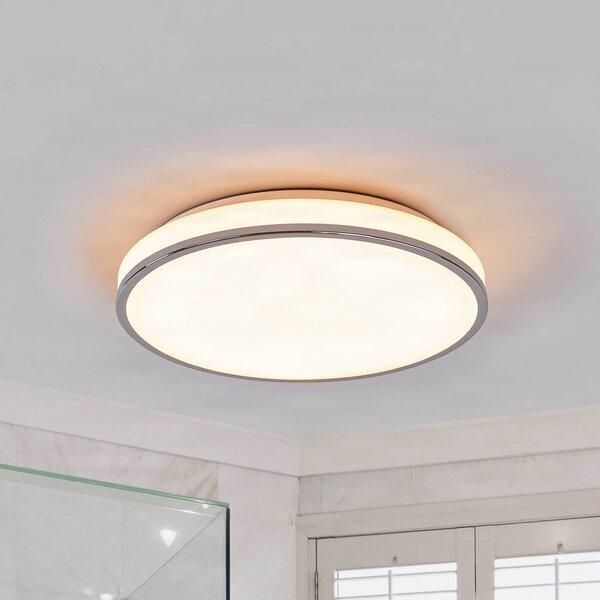 Lindby LED stropní svítidlo Lyss, Ø 40 cm, chromová barva, IP44, Bílá / opál, Koupelna, Sklo, Moderní