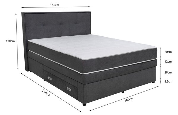 POSTEL BOXSPRING, 160/200 cm, tmavě šedá Hom`in - Manželské postele