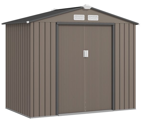 Outsunny kovový skladovací stánek 2,5 m² - Skladovací stánek s podložkou - Zámková vrata - Rozměry 213D x 130Š x 185V cm - Hnědý ocelový plech | Aosom