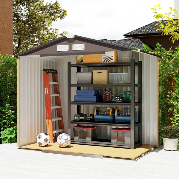 Outsunny kovový skladovací stánek 2,5 m² - Skladovací stánek s podložkou - Zámková vrata - Rozměry 213D x 130Š x 185V cm - Hnědý ocelový plech | Aosom
