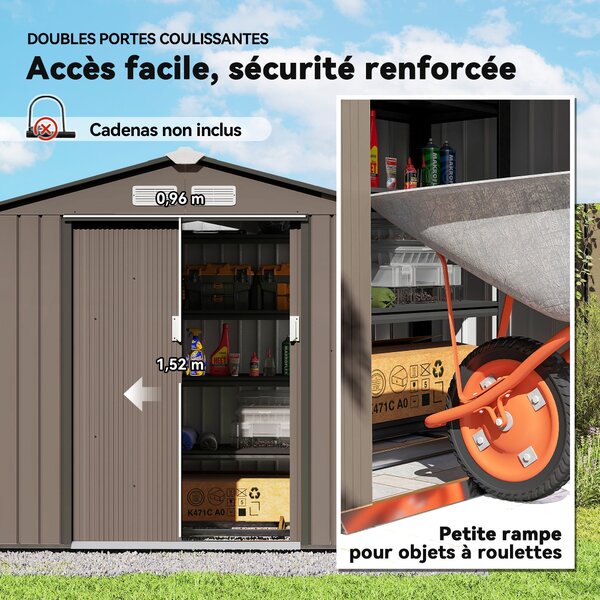 Outsunny kovový skladovací stánek 2,5 m² - Skladovací stánek s podložkou - Zámková vrata - Rozměry 213D x 130Š x 185V cm - Hnědý ocelový plech | Aosom