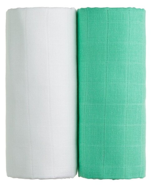 Sada 2 bavlněných osušek v bílé a zelené barvě T-TOMI Tetra, 90 x 100 cm