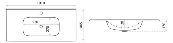 LaVita Minnesota umyvadlo 101x46.5 cm obdélníkový nábytkový-zápustný bílá lesk 5900378319535
