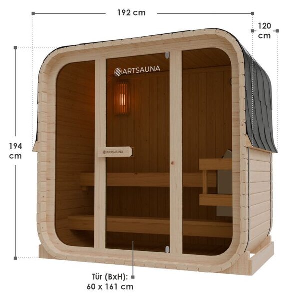 Zahradní sauna cube pro 3 osoby s kamny 3,6 kW