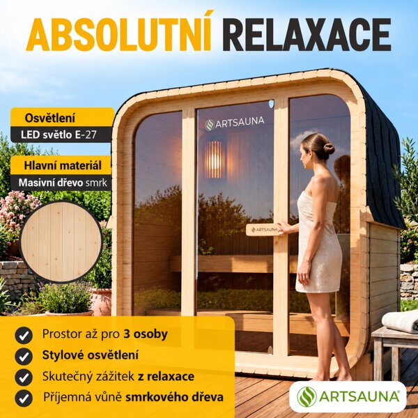 Zahradní sauna cube pro 3 osoby s kamny 3,6 kW