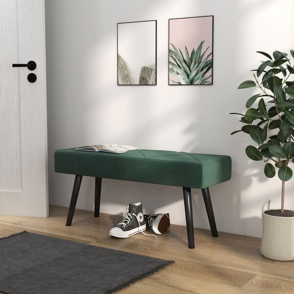 HOMCOM Čalouněná Lavice s Vzhledem Sametu, Lavice na Konec Postele s X-Vzorem, Ocelové Nohy, Botník do Ložnice, Obývacího Pokoj, Chodby, 100 x 36 x 45
